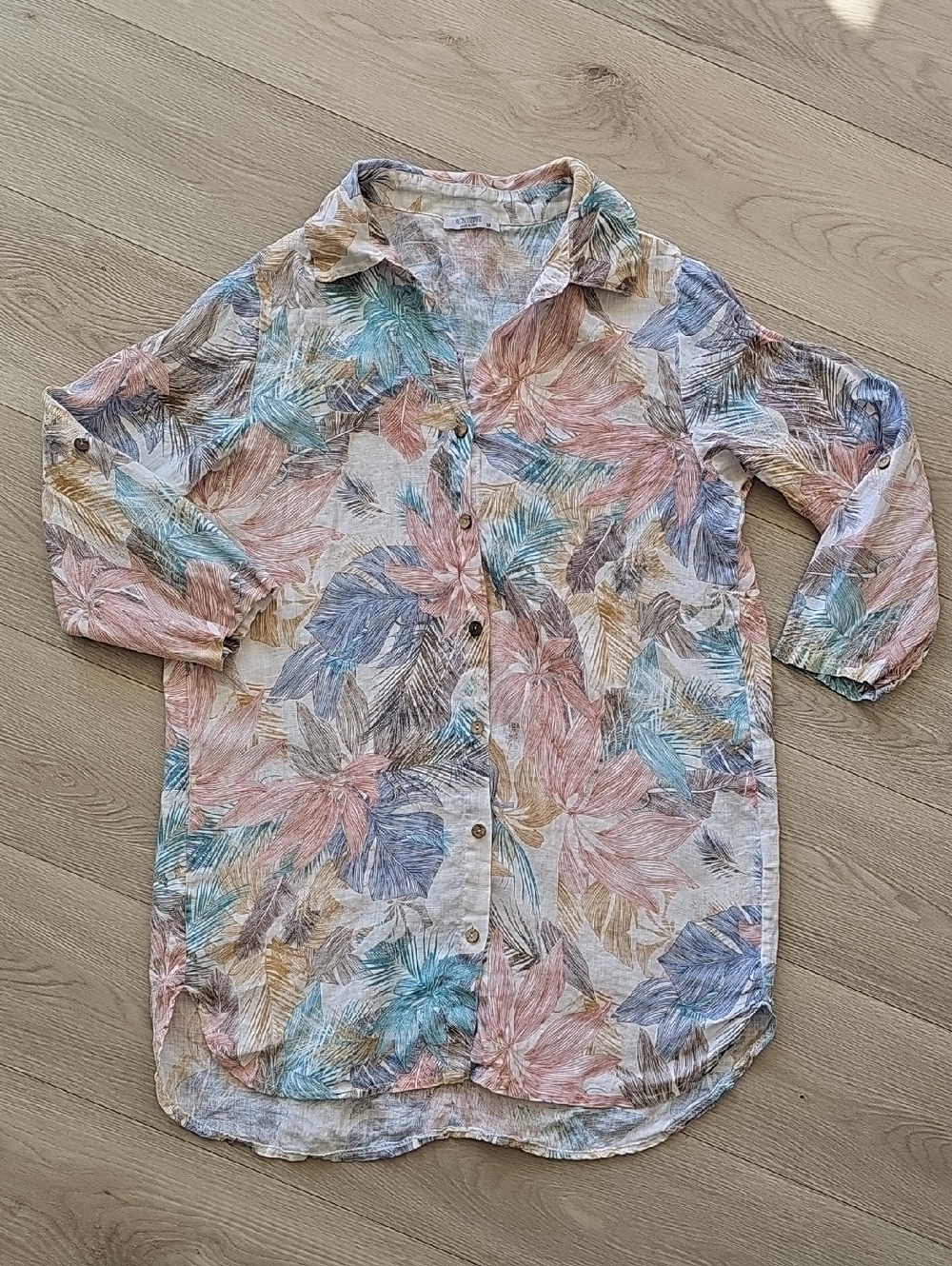 Rosemarine Tropical Leaf Blouse Tunic Silk Viscose Oversized Boho Coastal, Med